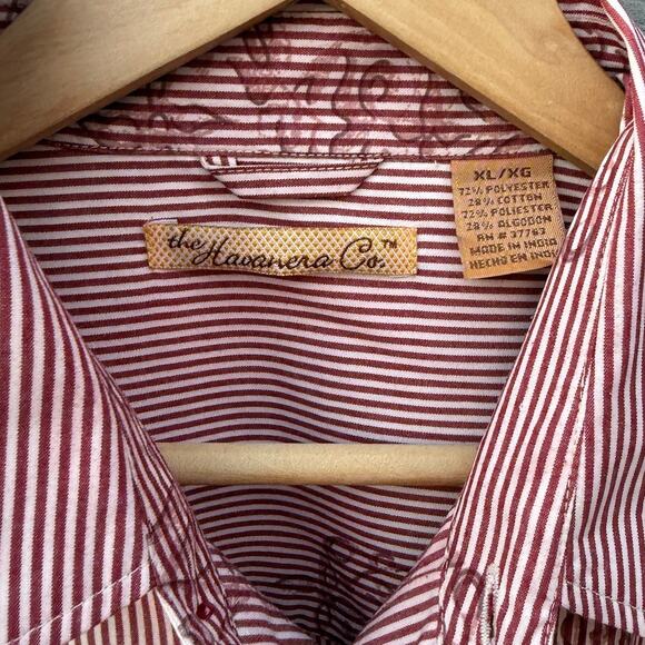 The Havanera Co Button Up Shirt Mens XL Burgundy red Striped pattern long sleeve - Picture 3 of 7